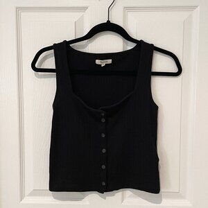 Madewell Cropped Black Ribbed Tank with Buttons